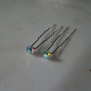 Extra long Crystal Hair Pins set of 2 clear crystal silver tone formal hair pins